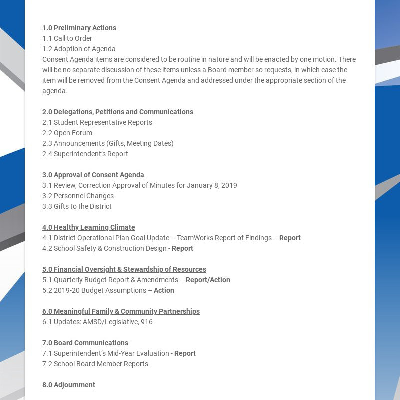 meeting agendas january 22 2019 agenda s