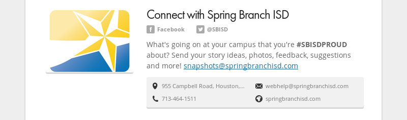Connect with Spring Branch ISD Facebook @SBISD What's going on at your campus that you're...