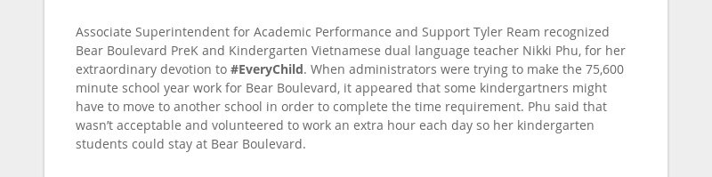Associate Superintendent for Academic Performance and Support Tyler Ream recognized Bear Boulevard...